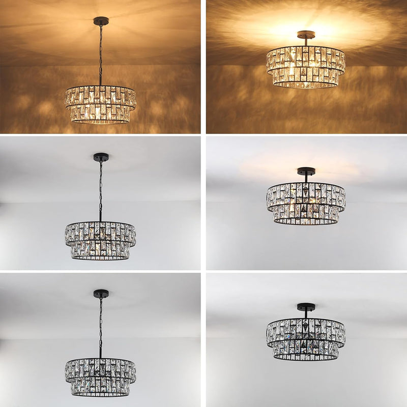 5- Round Crystal Drum Pendant Light Fitting Adjustable