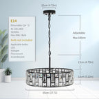 5- Round Crystal Drum Pendant Light Fitting Adjustable
