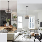 5- Round Crystal Drum Pendant Light Fitting Adjustable