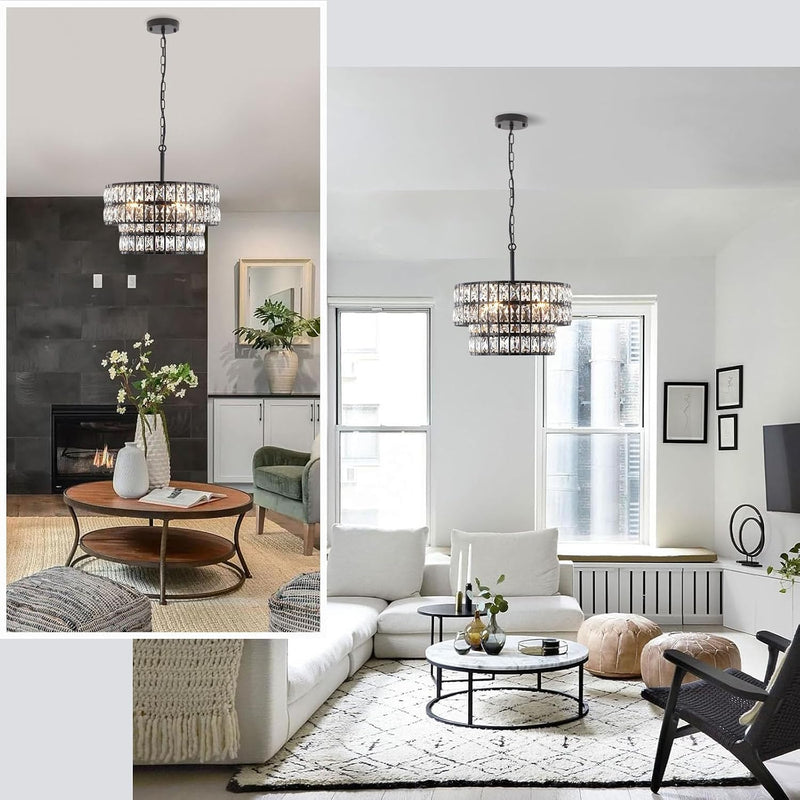 5- Round Crystal Drum Pendant Light Fitting Adjustable