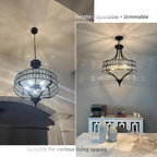 5- Round Crystal Drum Pendant Light Fitting Adjustable