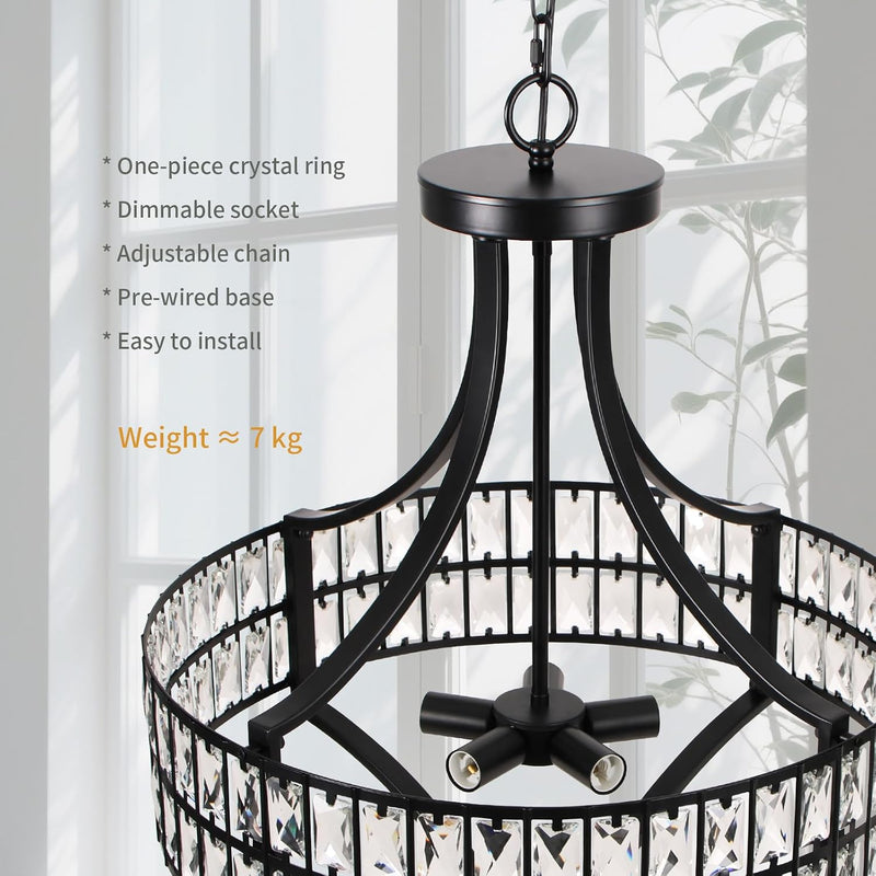 5- Round Crystal Drum Pendant Light Fitting Adjustable