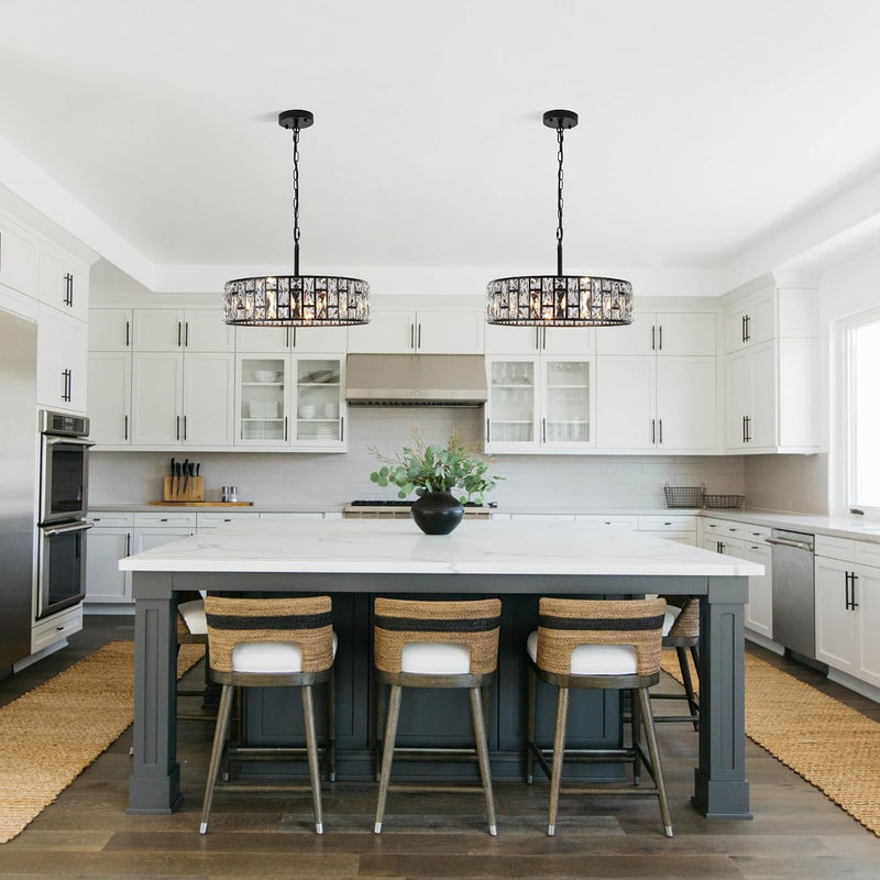 5- Round Crystal Drum Pendant Light Fitting Adjustable