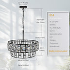 5- Round Crystal Drum Pendant Light Fitting Adjustable