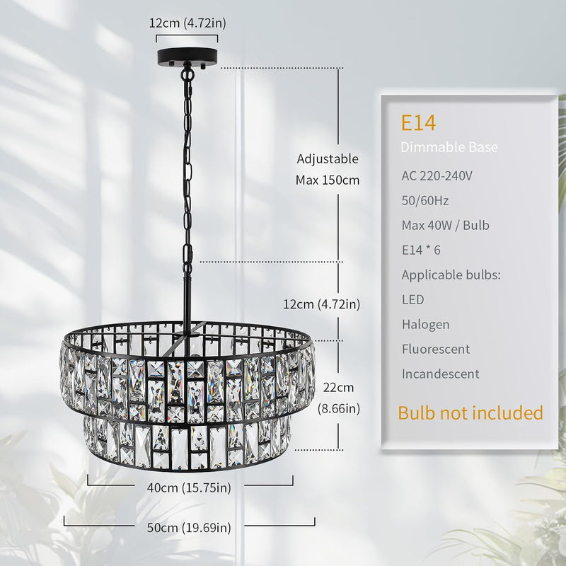 5- Round Crystal Drum Pendant Light Fitting Adjustable