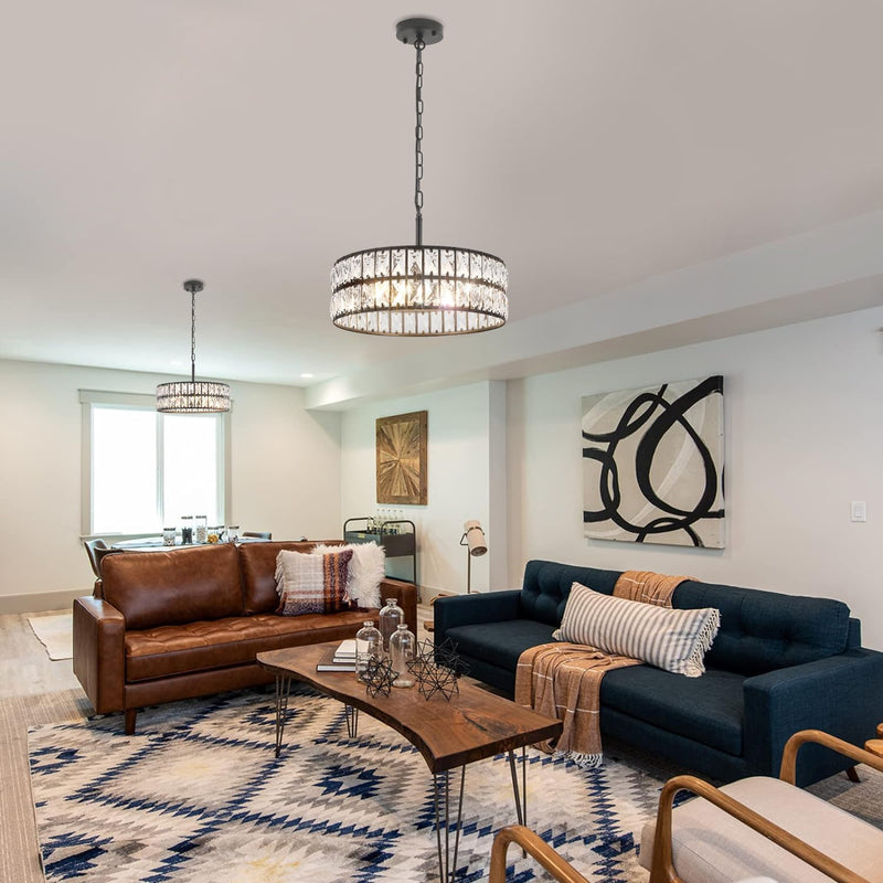 5- Round Crystal Drum Pendant Light Fitting Adjustable