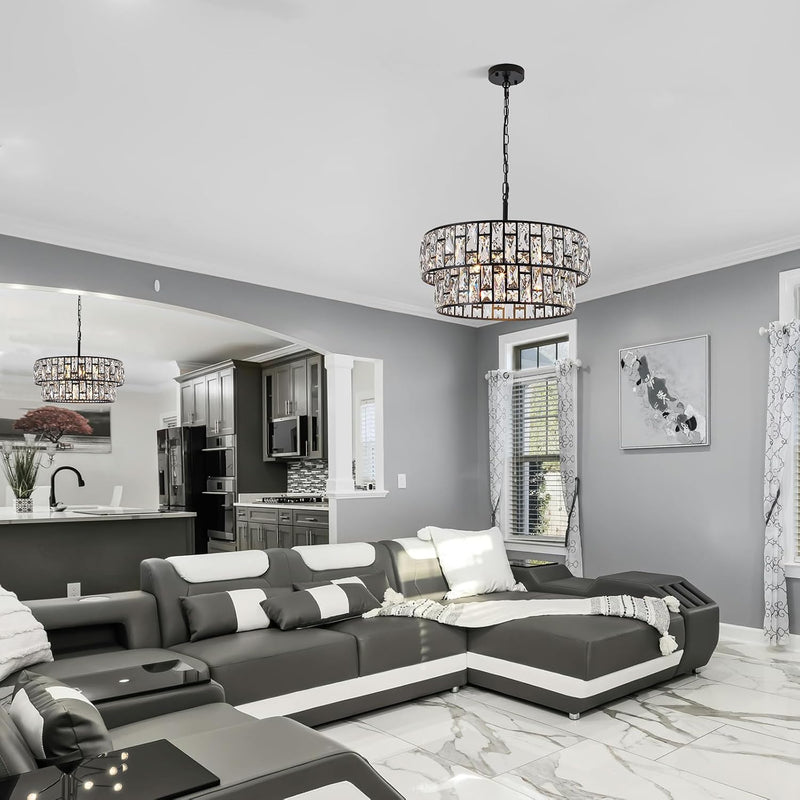 5- Round Crystal Drum Pendant Light Fitting Adjustable