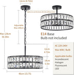 5- Round Crystal Drum Pendant Light Fitting Adjustable