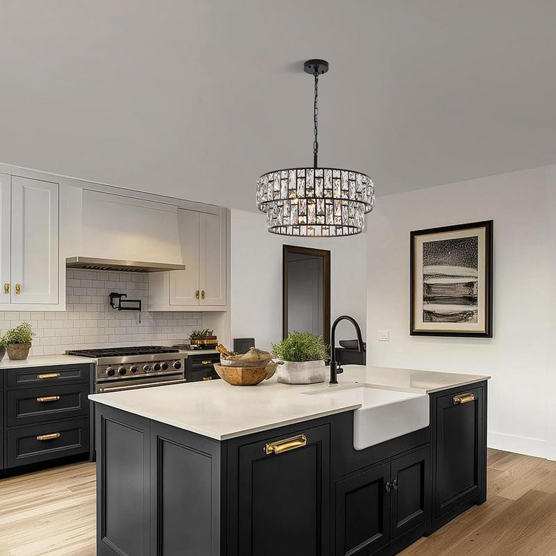 5- Round Crystal Drum Pendant Light Fitting Adjustable