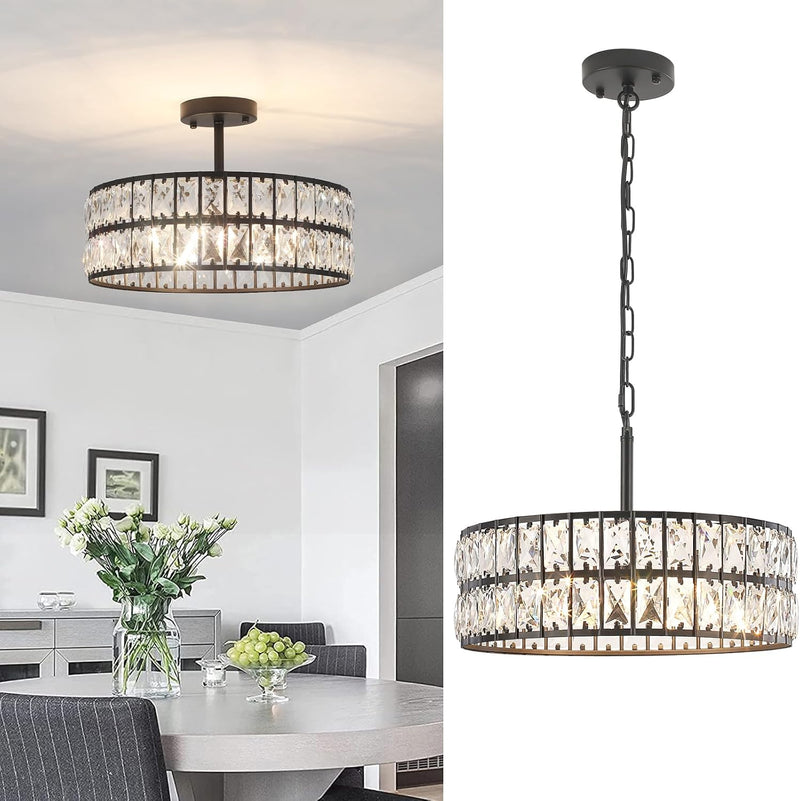 5- Round Crystal Drum Pendant Light Fitting Adjustable