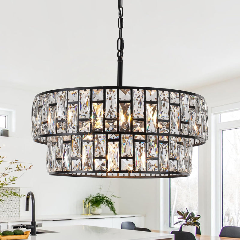 5- Round Crystal Drum Pendant Light Fitting Adjustable