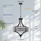 5- Round Crystal Drum Pendant Light Fitting Adjustable