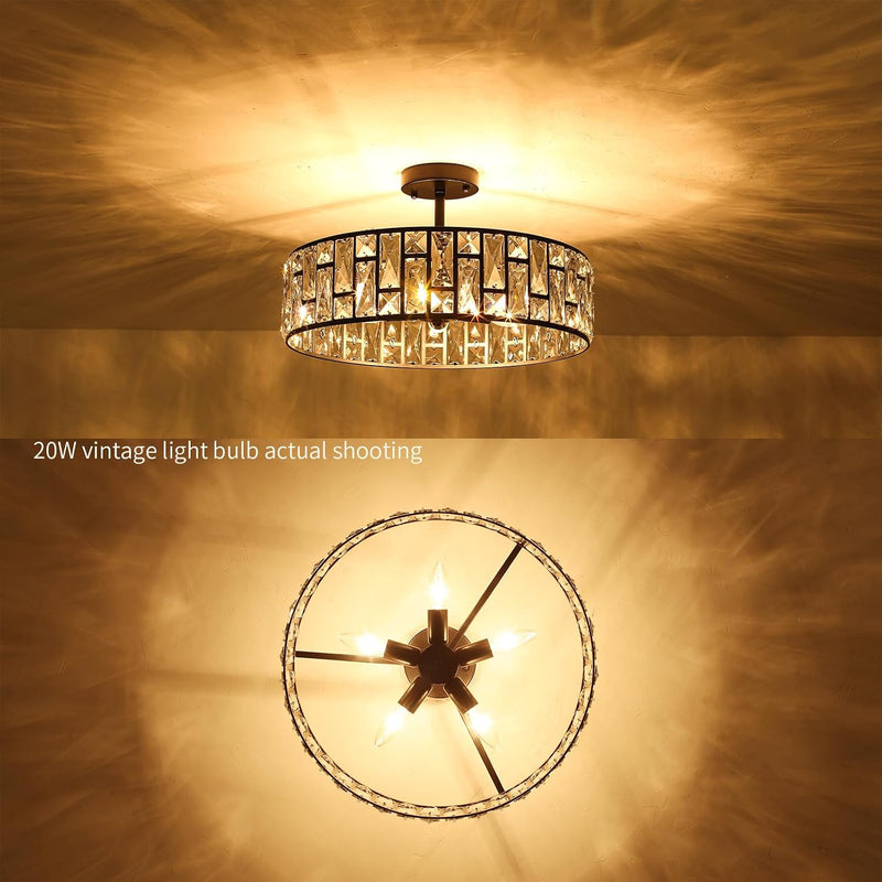 5- Round Crystal Drum Pendant Light Fitting Adjustable