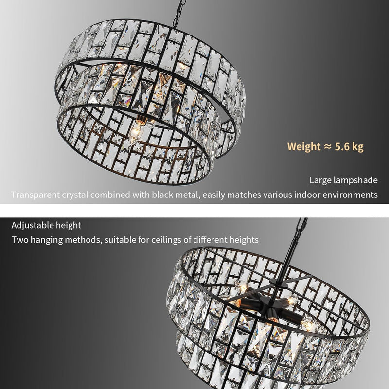 5- Round Crystal Drum Pendant Light Fitting Adjustable