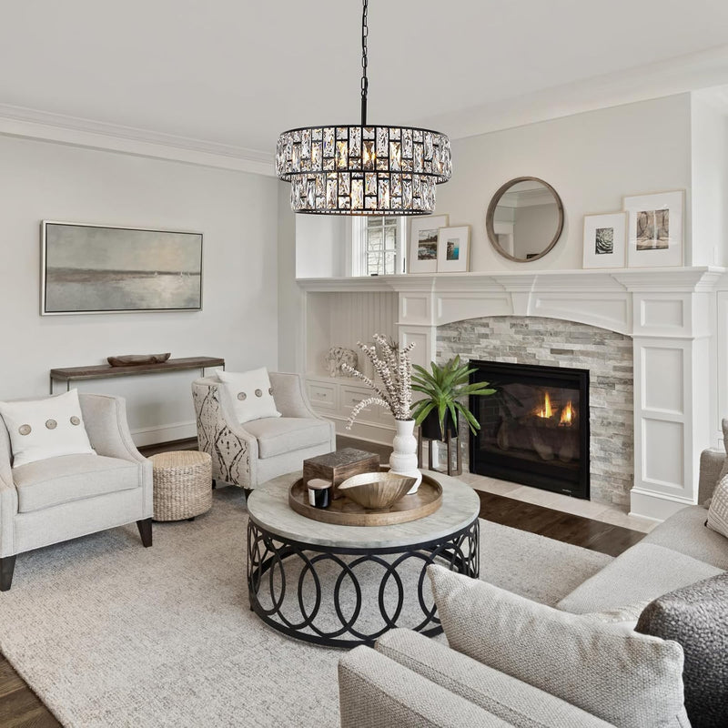5- Round Crystal Drum Pendant Light Fitting Adjustable