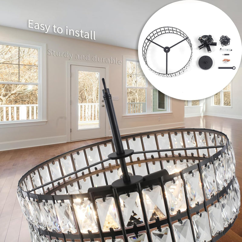 5- Round Crystal Drum Pendant Light Fitting Adjustable