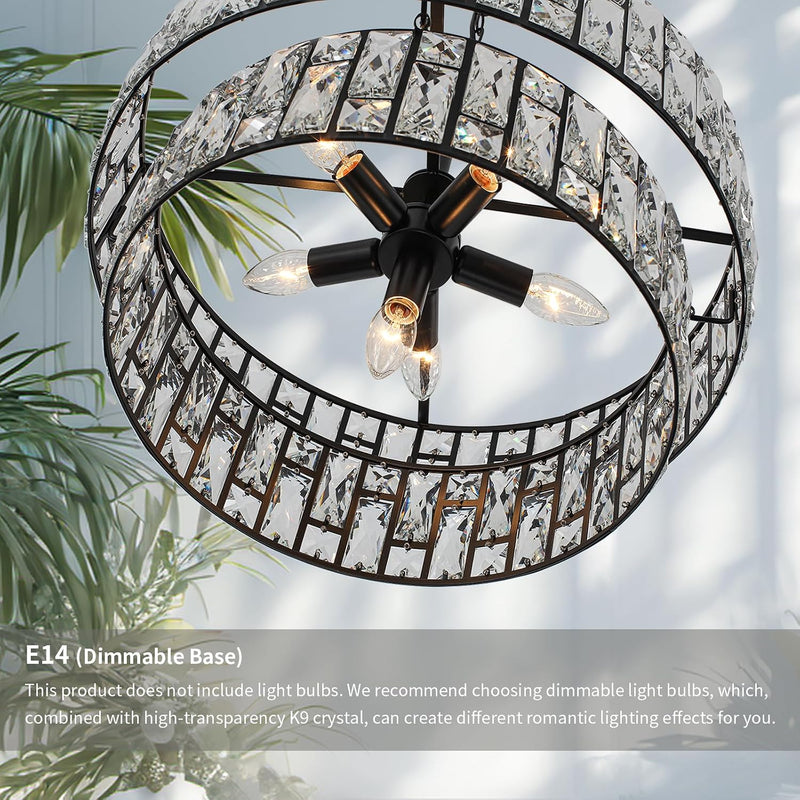 5- Round Crystal Drum Pendant Light Fitting Adjustable