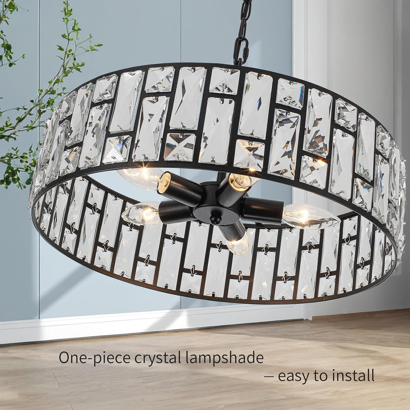 5- Round Crystal Drum Pendant Light Fitting Adjustable