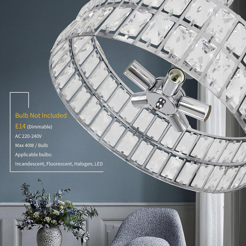 5- Round Crystal Drum Pendant Light Fitting Adjustable