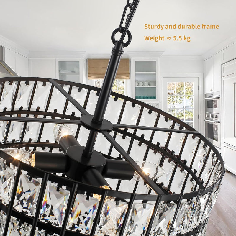 5- Round Crystal Drum Pendant Light Fitting Adjustable