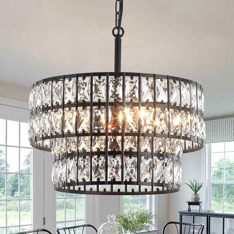 5- Round Crystal Drum Pendant Light Fitting Adjustable