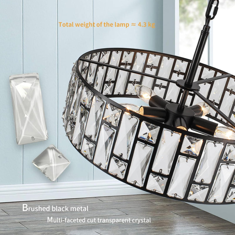 5- Round Crystal Drum Pendant Light Fitting Adjustable