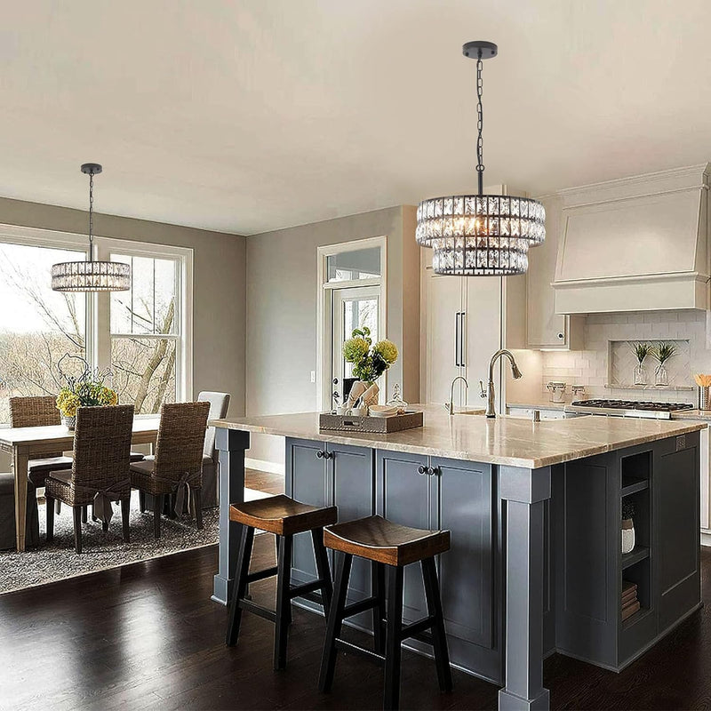 5- Round Crystal Drum Pendant Light Fitting Adjustable