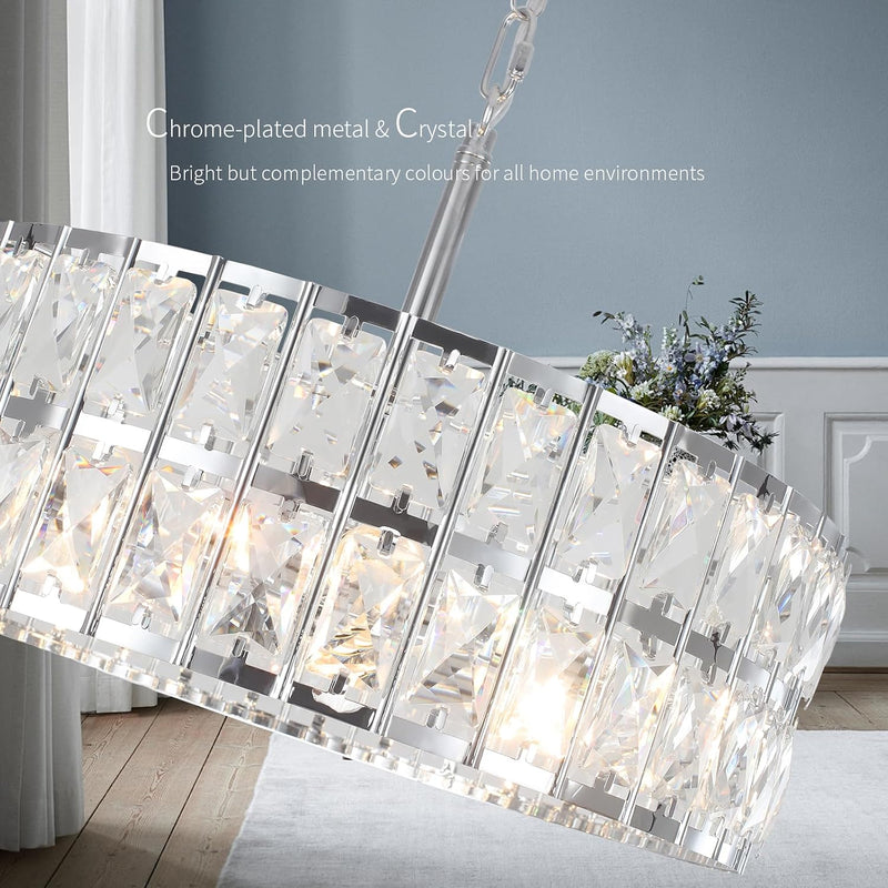 5- Round Crystal Drum Pendant Light Fitting Adjustable