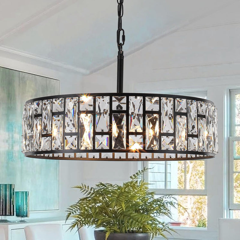 5- Round Crystal Drum Pendant Light Fitting Adjustable