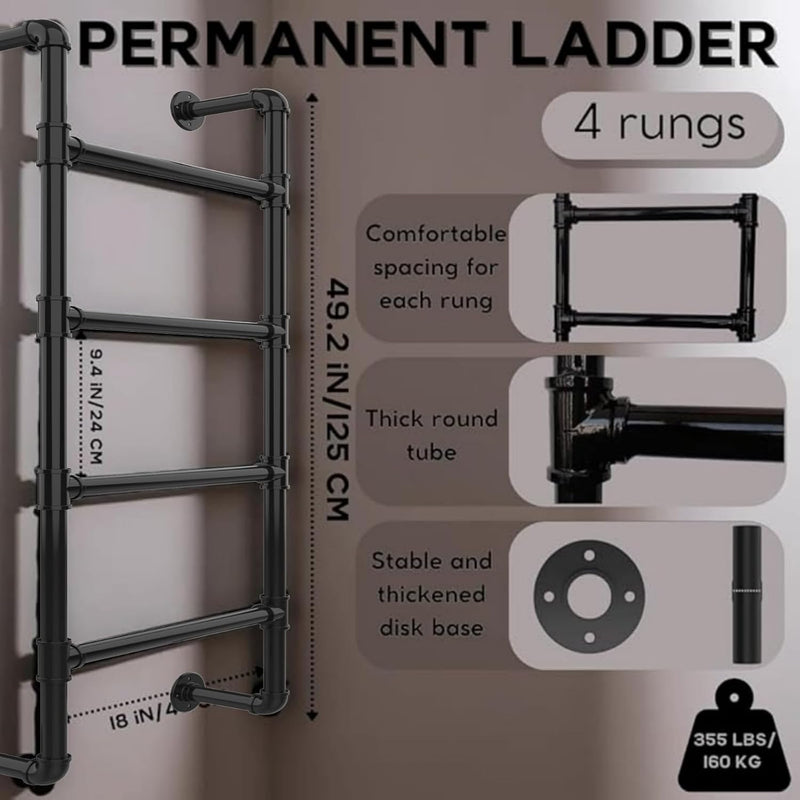 5-Rung Wall-Mounted Ladder Loft 5 Steps for Dorm