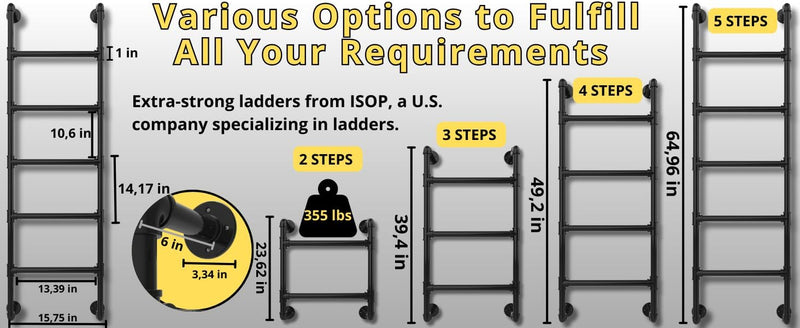 5-Rung Wall-Mounted Ladder Loft 5 Steps for Dorm