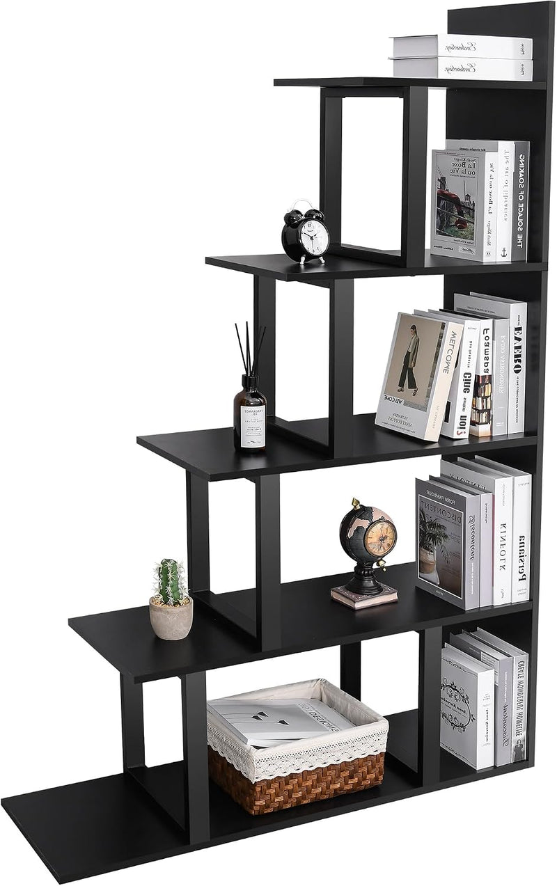 5-Shelf Bookshelf L-Shape Freestanding Ladder Corner Bookcase