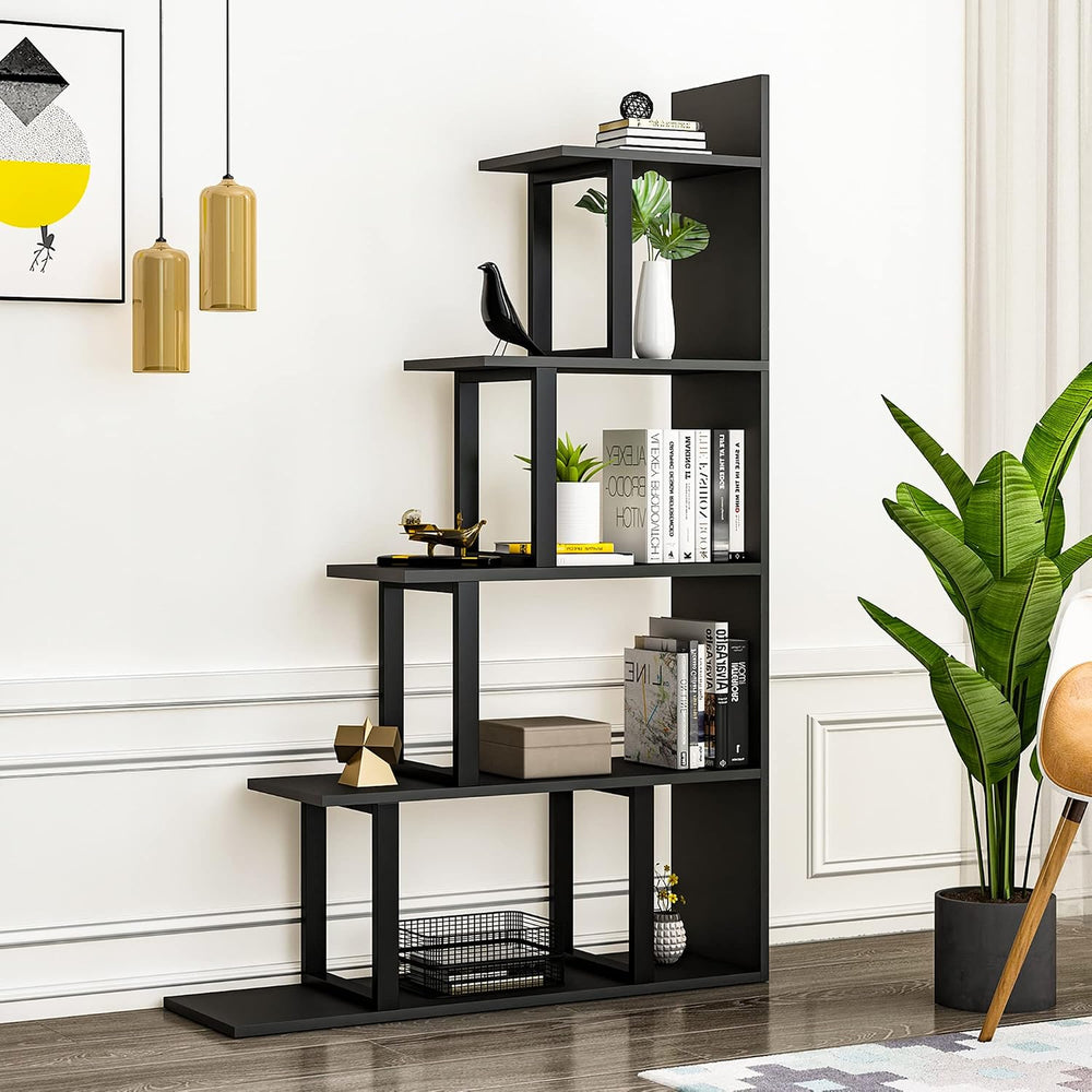5-Shelf Bookshelf L-Shape Freestanding Ladder Corner Bookcase