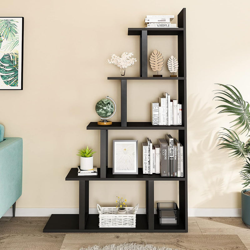 5-Shelf Bookshelf L-Shape Freestanding Ladder Corner Bookcase