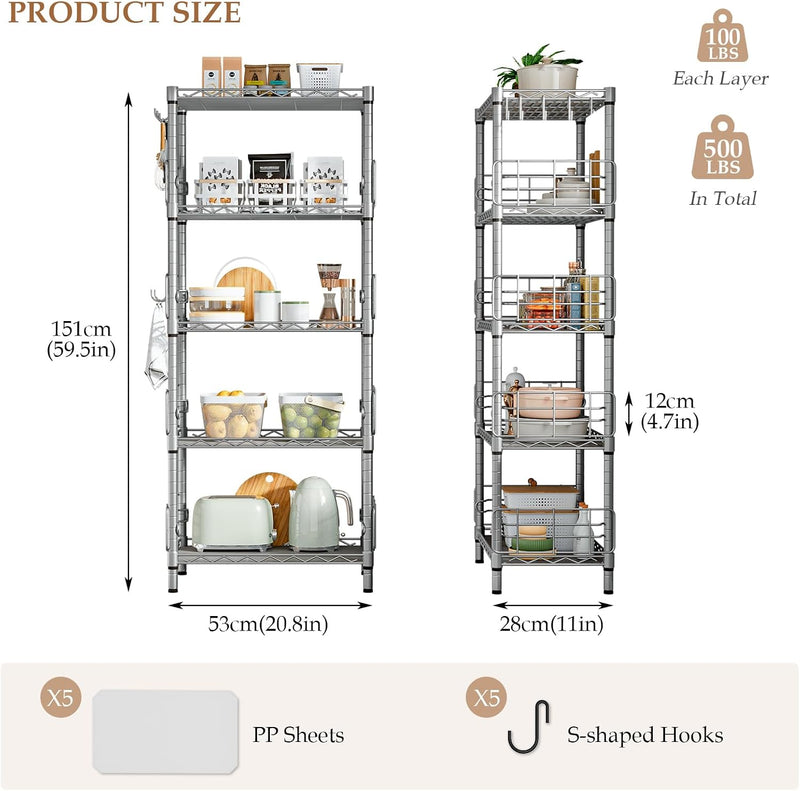 5-Shelf Shelving Unit with Height Adjustable Shelves