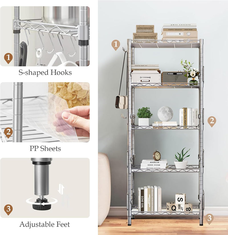 5-Shelf Shelving Unit with Height Adjustable Shelves