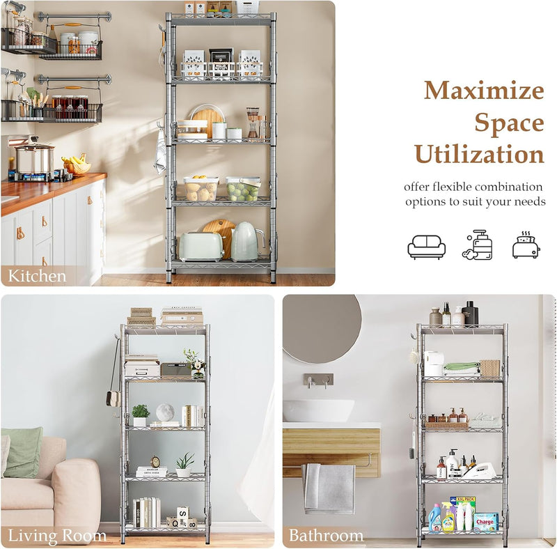 5-Shelf Shelving Unit with Height Adjustable Shelves
