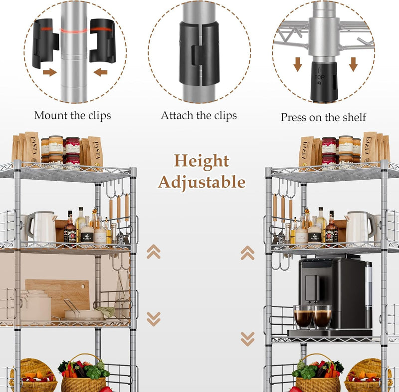 5-Shelf Shelving Unit with Height Adjustable Shelves Metal