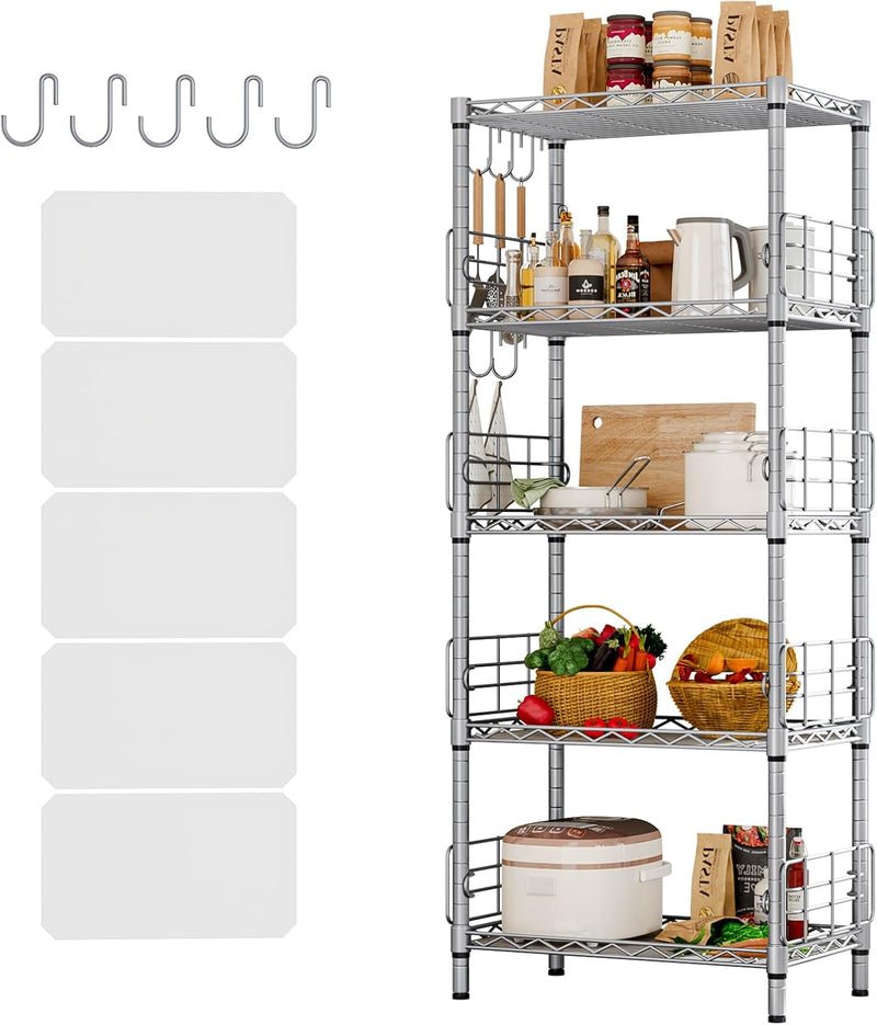 5-Shelf Shelving Unit with Height Adjustable Shelves Metal