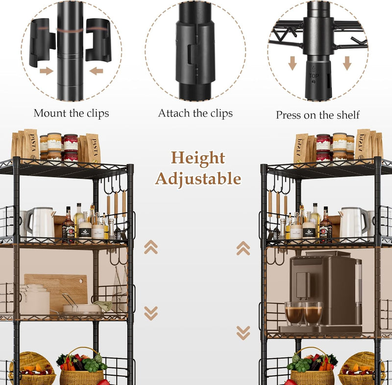 5-Shelf Shelving Unit with Height Adjustable Shelves Metal