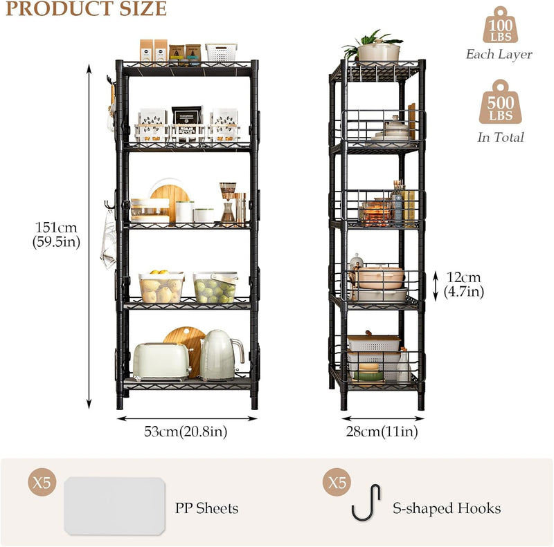 5-Shelf Shelving Unit with Height Adjustable Shelves Metal