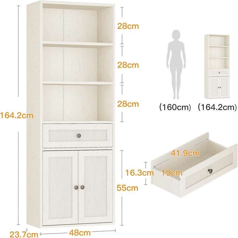 5-Tier Bookcase with Doors and Drawer