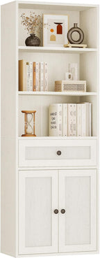 5-Tier Bookcase with Doors and Drawer