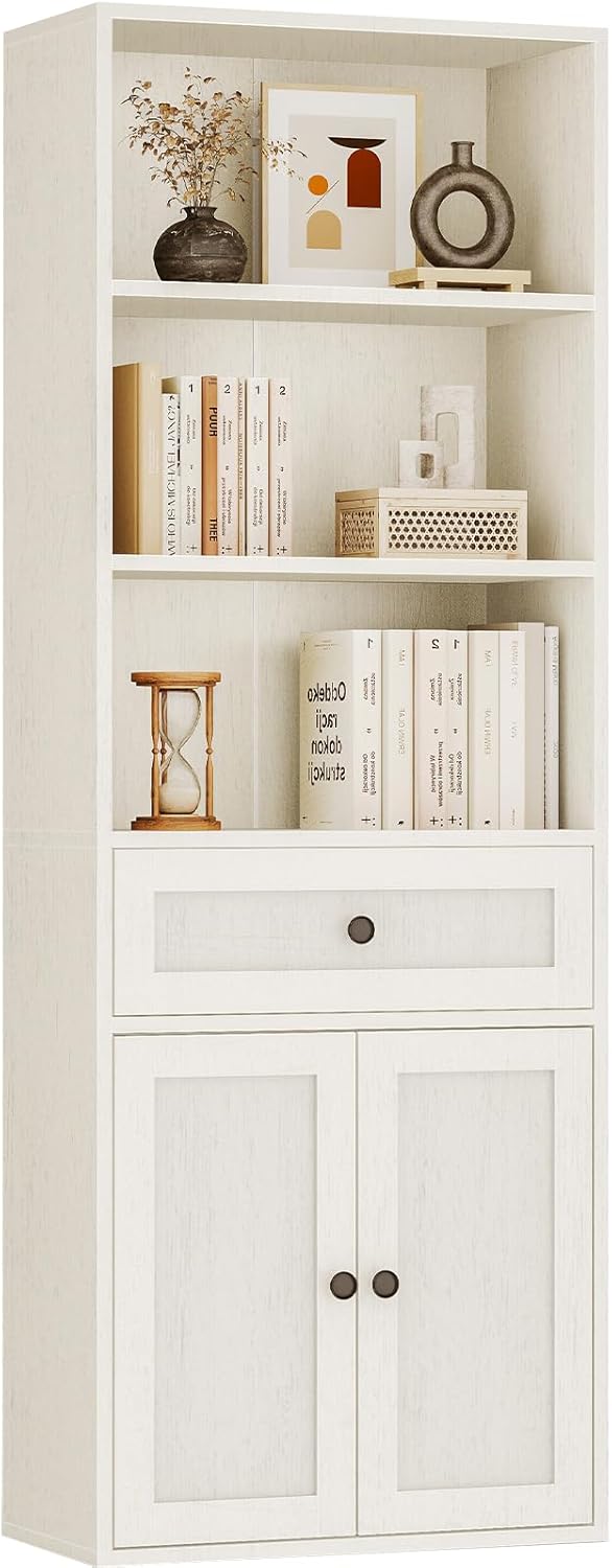 5-Tier Bookcase with Doors and Drawer