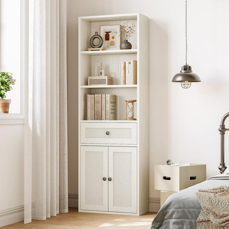 5-Tier Bookcase with Doors and Drawer