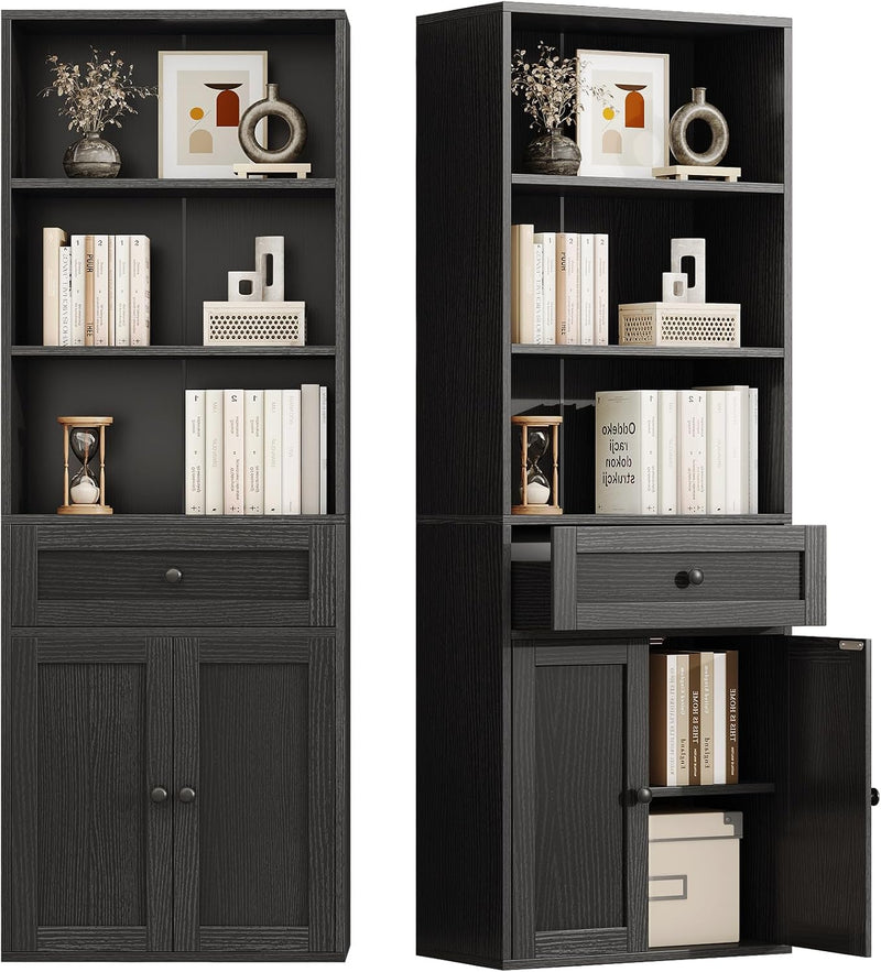 5-Tier Bookcase with Doors and Drawer