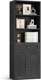 5-Tier Bookcase with Doors and Drawer