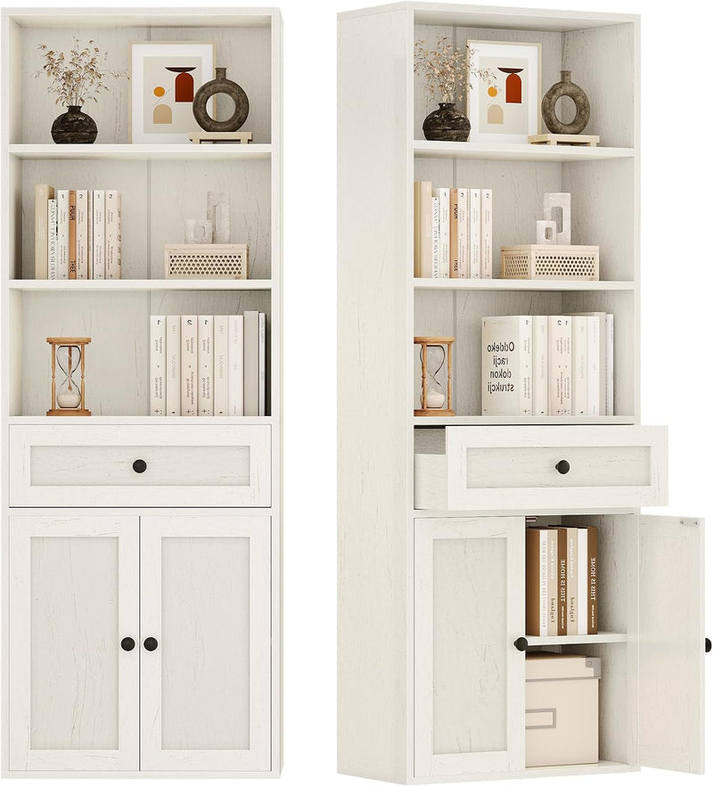 5-Tier Bookcase with Doors and Drawer