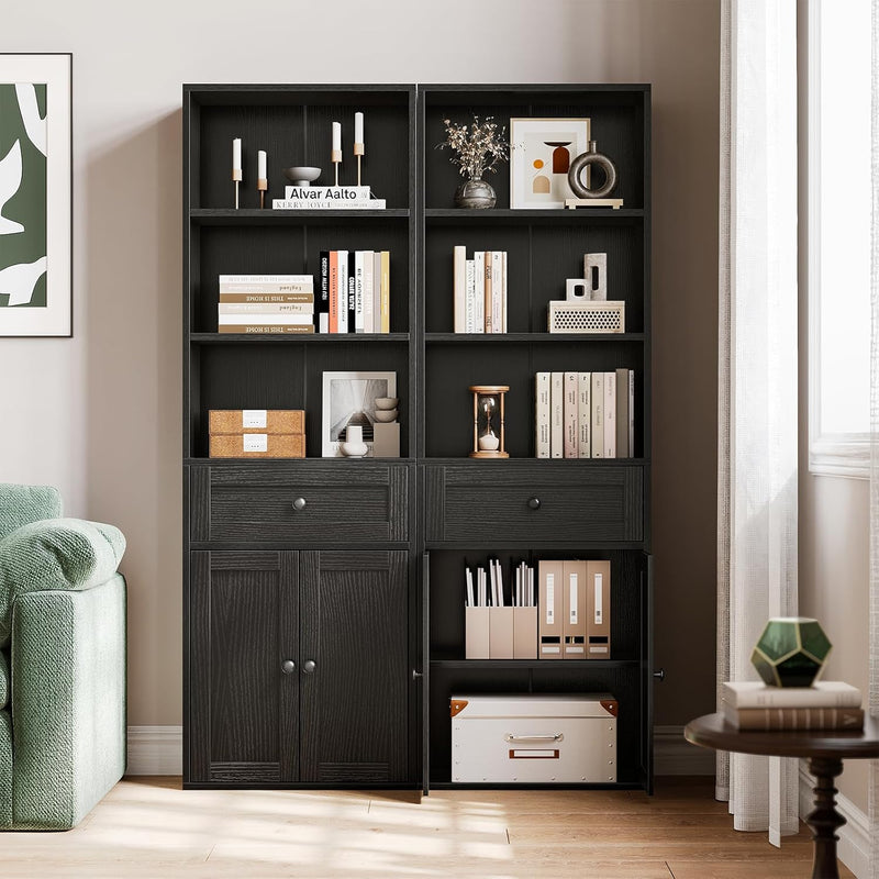 5-Tier Bookcase with Doors and Drawer