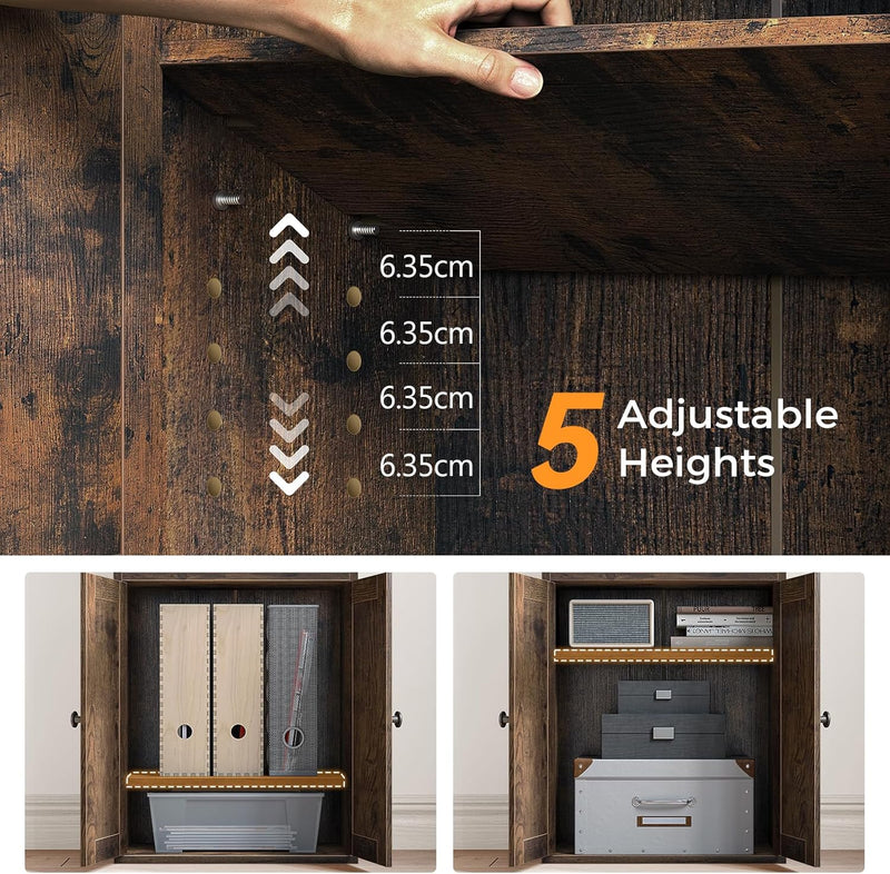 5-Tier Bookcase with Doors and Drawer